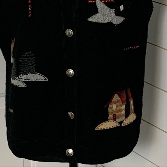 Woolrich Womens medium Wool Vest Log Cabin Goose Moose Patchwork Winter - Picture 3 of 13